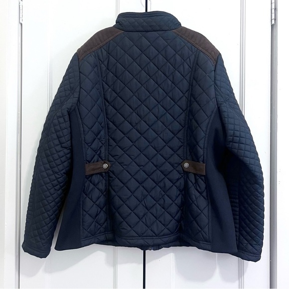 Weatherproof Navy Quilted Jacket with Brown Suede Accents - Size Petite XL - Picture 2 of 3